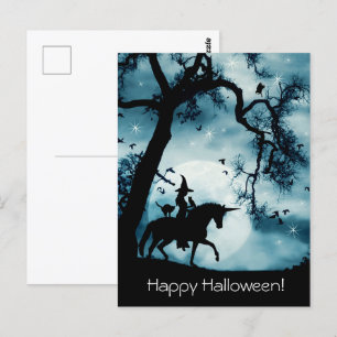 Halloween-vykort med Witch Unicorn Familiars Vykort