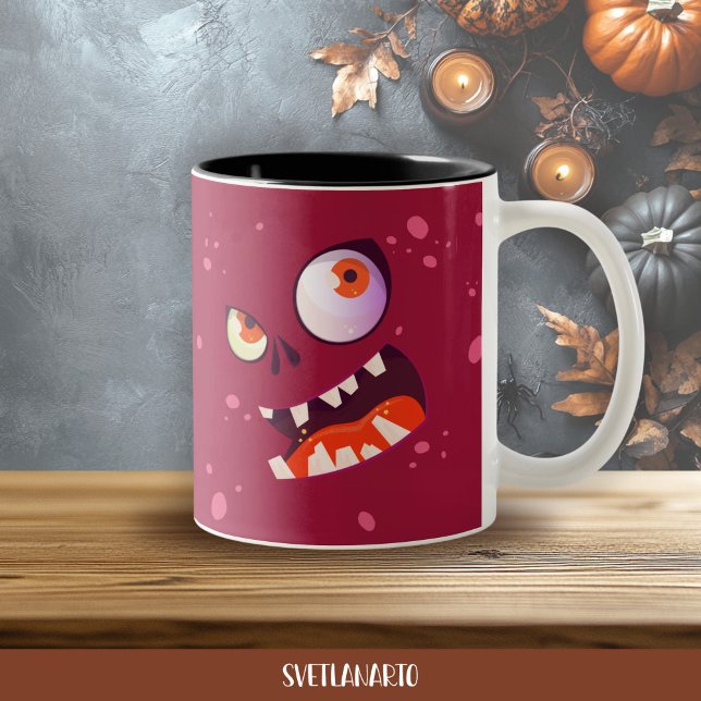 Halloween Wacky Purple Monster Coffee Mug Två-Tonad Mugg (Frontal view)
