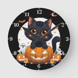 Halloween Wall Clock with cute cat Rund Klocka