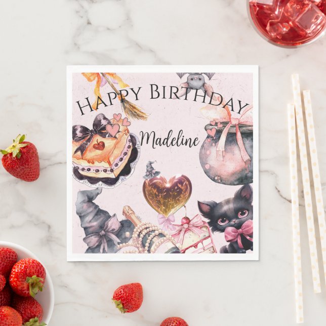 Halloween Watercolor Coquette-Födelsedagsfest Pappersservett (Insitu)