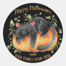 Halloween - Watercolor Cute Kitten och Pumpkin