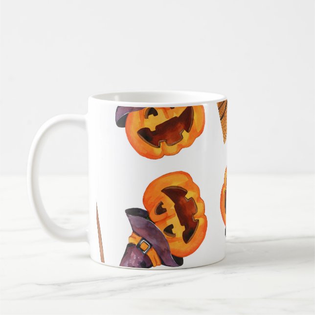Halloween Watercolor, höstsömlös Mönster. Kaffemugg (Vänster)