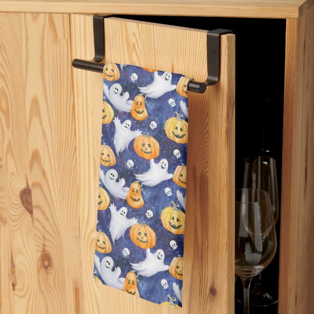 Halloween Watercolor Mönster Kökshandduk (Thirds Fold)