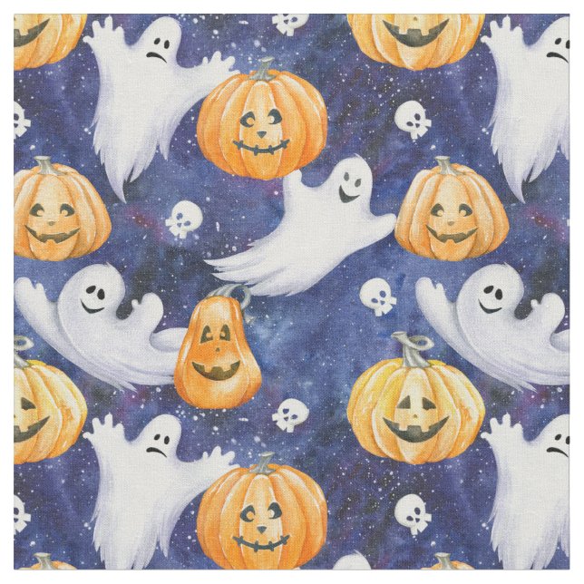 Halloween Watercolor Mönster Tyg (Närbild)