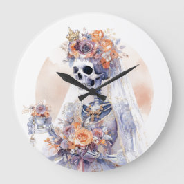 Halloween Watercolor Skeleton Wall Clock Stor Klocka