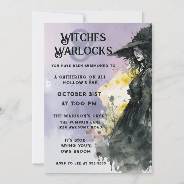 Halloween Watercolor Witch Inbjudningar (Framsida)