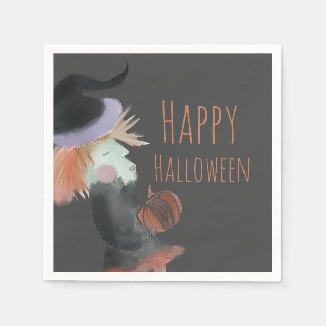 Halloween Watercolor Witch Pumpkin Pappersservett (Framsidan)