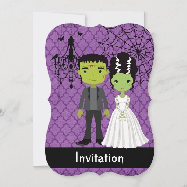 Halloween Wedding-inbjudan Bride of Frankenstein Inbjudningar (Framsida)