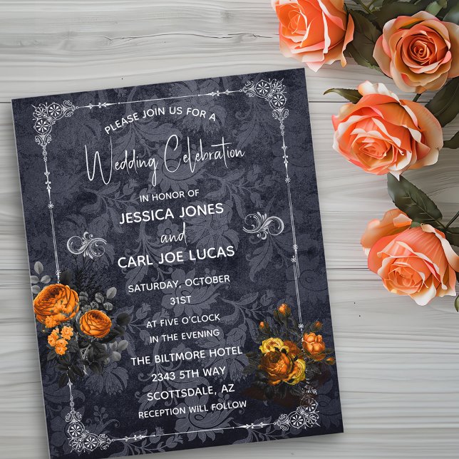 Halloween Wedding Orange Rose Floral Ornate Flygblad (Skapare uppladdad)
