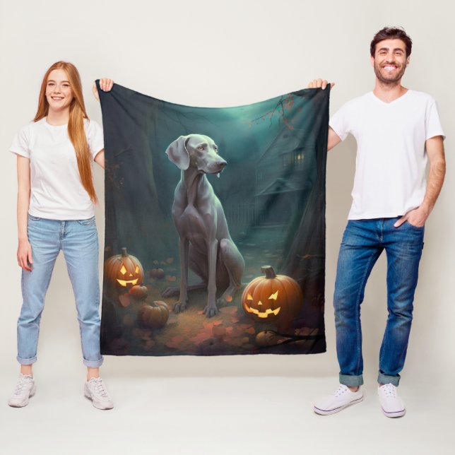 Halloween Weimaraner Med Pumpa Skräckinjagande Fleecefilt (På plats)