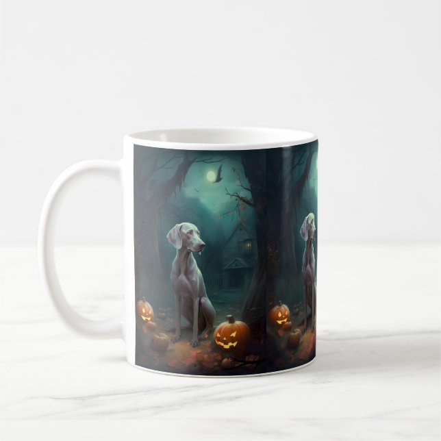 Halloween Weimaraner med pumpor Kaffemugg (Vänster)