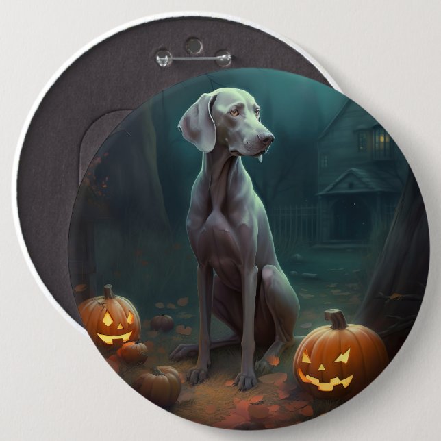 Halloween Weimaraner med pumpor Knapp (Framsida & baksida)
