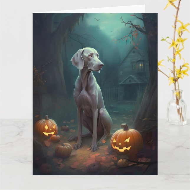 Halloween Weimaraner med pumpor Kort (Gul blomma)