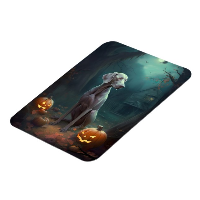 Halloween Weimaraner med pumpor Magnet (Vänstra Sidan)