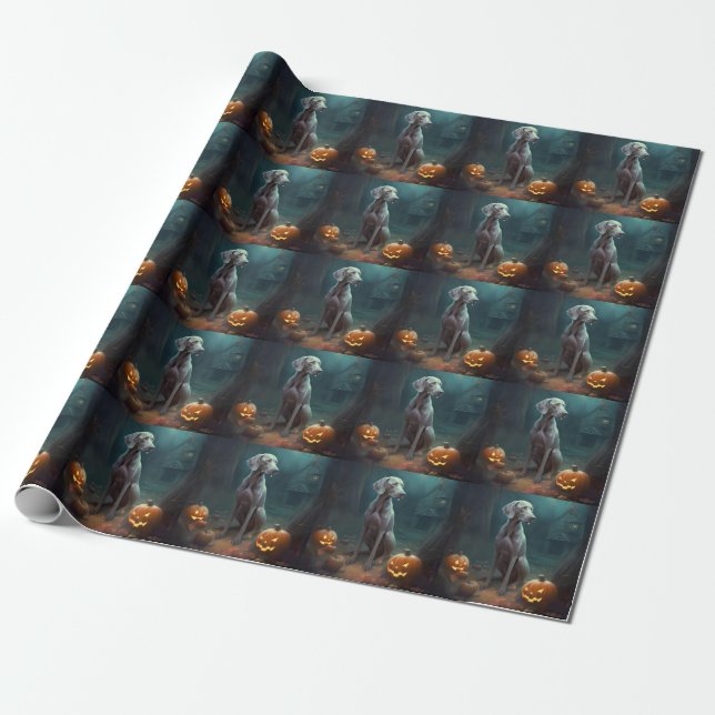 Halloween Weimaraner med pumpor Presentpapper (Utrullad)
