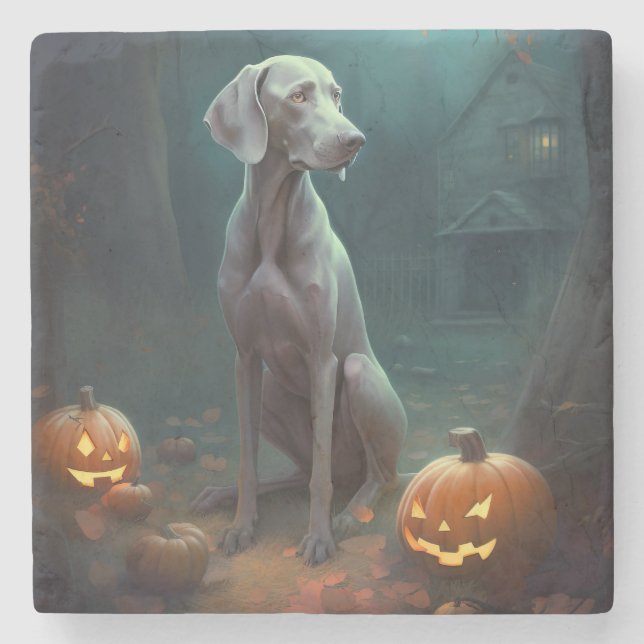 Halloween Weimaraner med pumpor Stenunderlägg (Framsidan)