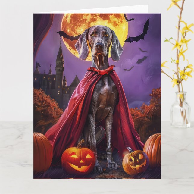 Halloween Weimaraner Vampyr Pumpor Skräck Kort (Gul blomma)
