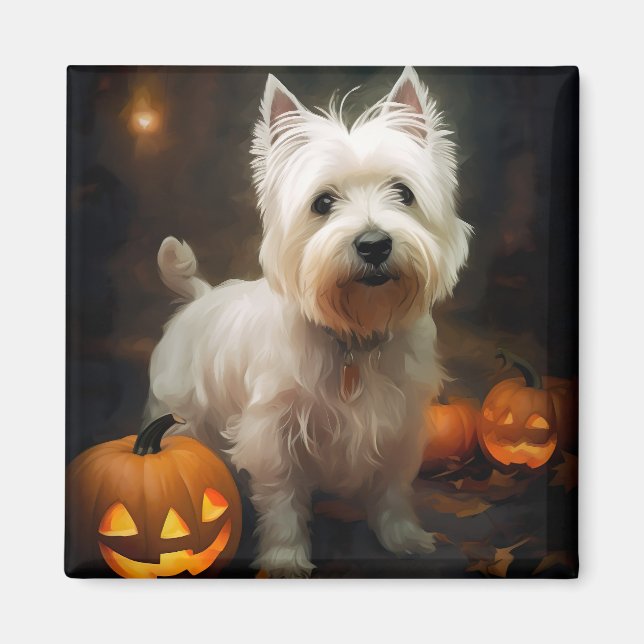 Halloween West Highland White Terrier Pumpa Magnet (Framsidan)