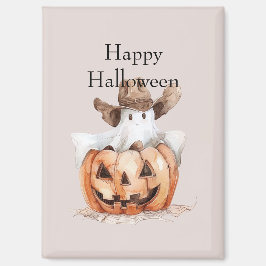 Halloween Western Brown Cowboy Ghost Pumpkin Magnet