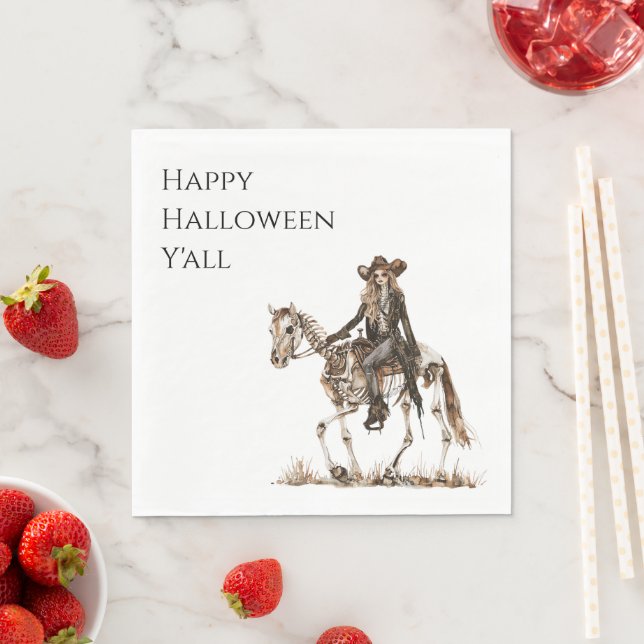 Halloween Western Cowgirl Skeleton Horse Pappersservett (Insitu)