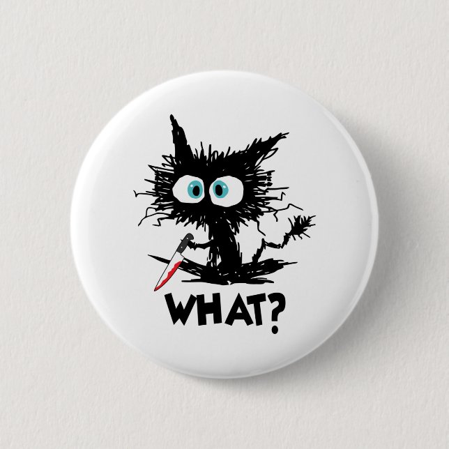 Halloween What-Funny Black Cat med Knivar Long Sl Knapp (Framsida)