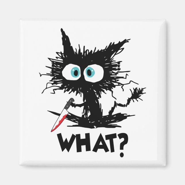Halloween What-Funny Black Cat med Knivar Long Sl Magnet (Framsidan)