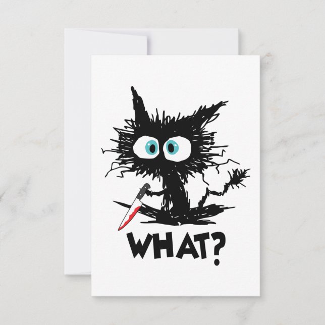 Halloween What-Funny Black Cat med Knivar Long Sl Tack Kort (Framsida)