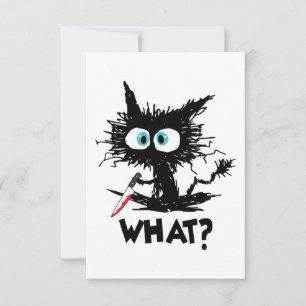 Halloween What-Funny Black Cat med Knivar Long Sl Tack Kort