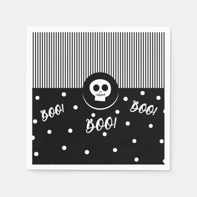 Halloween Whimsical Boo Skull Black & White Party Pappersservett (Framsidan)