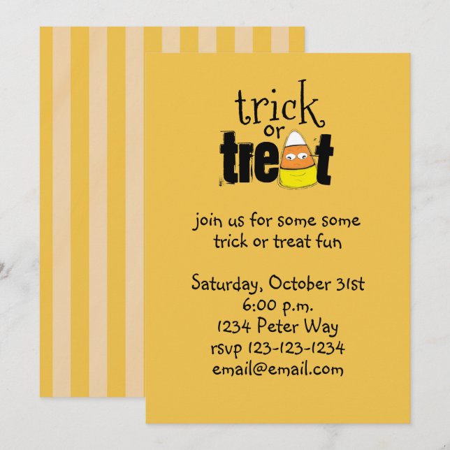 Halloween Whimsical Candy Corn Roligt Sött Inbjudningar (Fram/baksida)