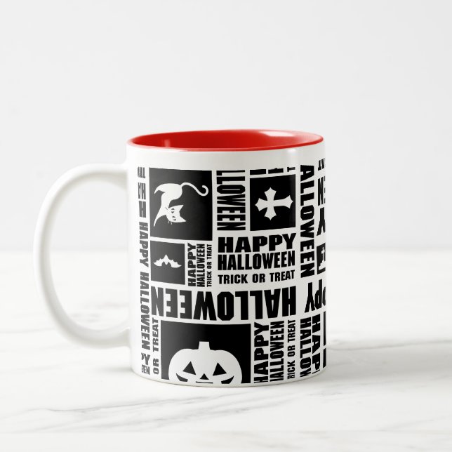 Halloween Whimsical Coola Typography Mönster Black Två-Tonad Mugg (Vänster)