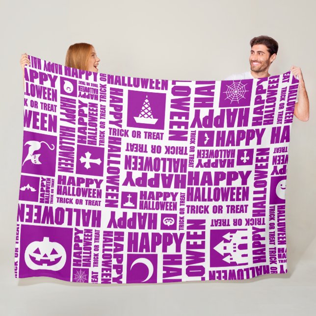 Halloween Whimsical Coola Typography Mönster Lila Fleecefilt (På plats)