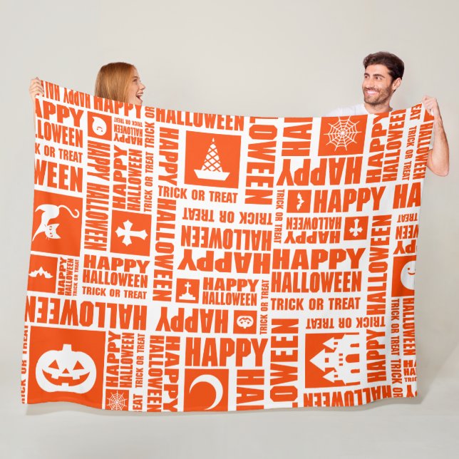 Halloween Whimsical Coola Typography Mönster Orang Fleecefilt (På plats)