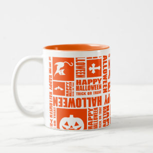 Halloween Whimsical Coola Typography Mönster Orang Två-Tonad Mugg