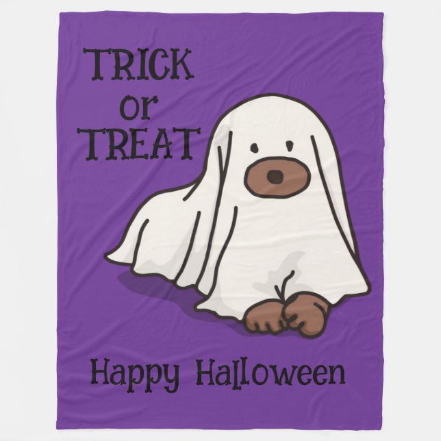 Halloween Whimsical Cute Ghost Hund Lila Fleecefilt (Framsidan)