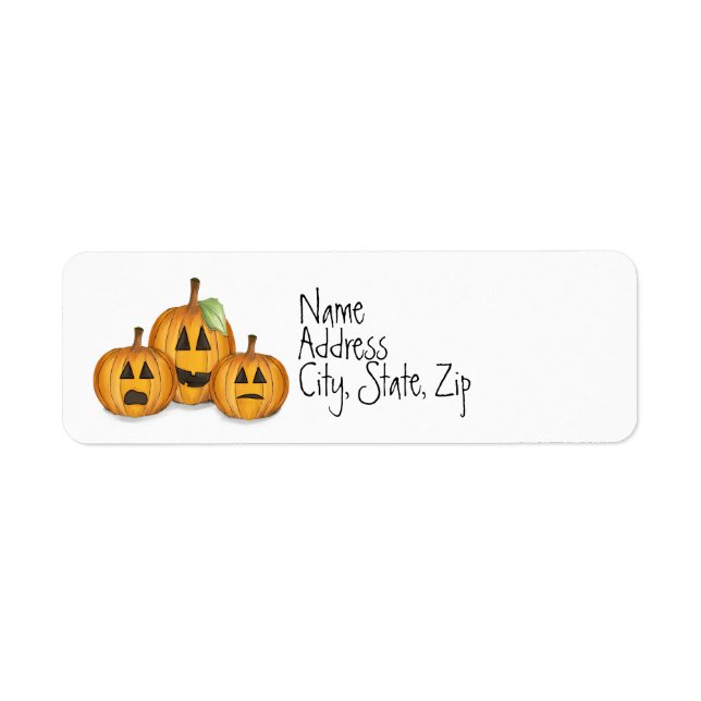 Halloween Whimsical Pumpkins Jack O'Lanterns Returadress Etikett (Framsidan)