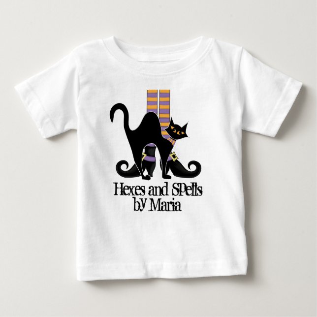 Halloween Whimsical Söta Svarta Katt Häxskor T Shirt (Framsida)