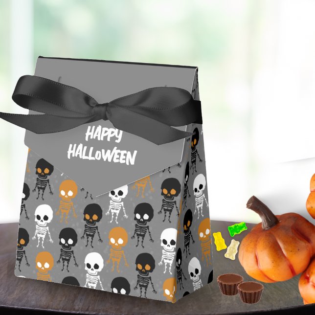 Halloween White Black Orange Skeleton Mönster Gråt Presentaskar (mini skeleton pattern grey happy Halloween party favor box)