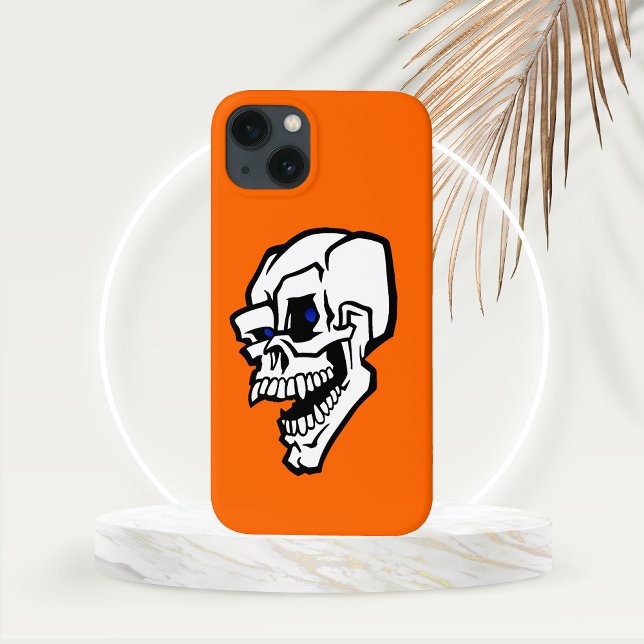 Halloween White Evil Skull med Blue Ögon (Evil Laughing White Skull with Blue Eyes Phone Case)