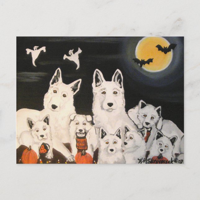 Halloween White Hund German Shepherd Hund Family Vykort (Framsida)