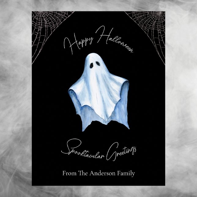 Halloween White Lakan Ghost & Cobwebs Gothic Black Helg Vykort (Skapare uppladdad)