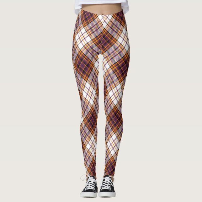 Halloween White, Lila & Orange Play Mönster Leggings (Framsida)