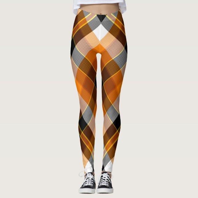Halloween White, Orange, Gult och svart blekpapper Leggings (Framsida)