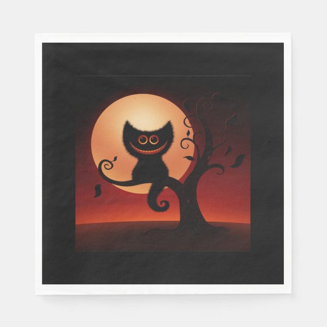 Halloween White Standard Luncheon Napkin/Cat Pappersservett (Framsidan)