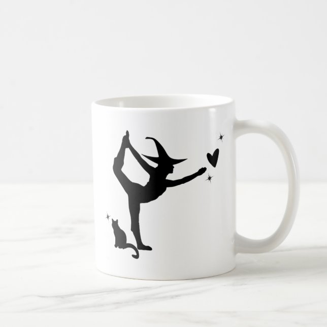 Halloween White Witch Yoga Black Cat Heart - enkel Kaffemugg (Höger)
