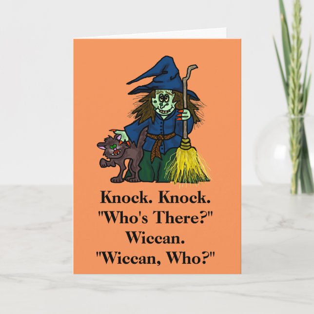 Halloween Wiccan Knock Joke Card Kort (Framsida)