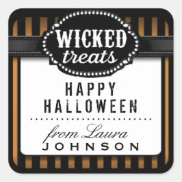 Halloween Wickat Treats Orange & Black Stripe Fyrkantigt Klistermärke