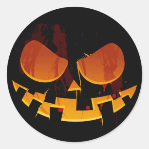 Halloween Wicked Jack-O-lantern Pumpkin Ansikte Runt Klistermärke