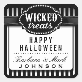 Halloween Wicked Treats Black & White Stripe Fyrkantigt Klistermärke