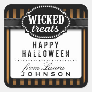 Halloween Wicked Treats Orange och Black Stripe Fyrkantigt Klistermärke
